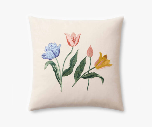Tulips Embroidered Pillow - Multi - Embroidered Throw Pillow