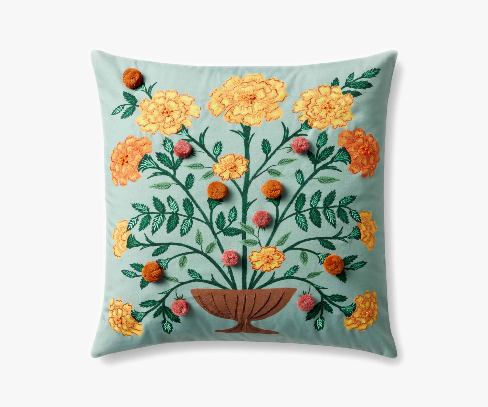 Marisol Embroidered Pillow - Light Green - Embroidered Throw Pillow