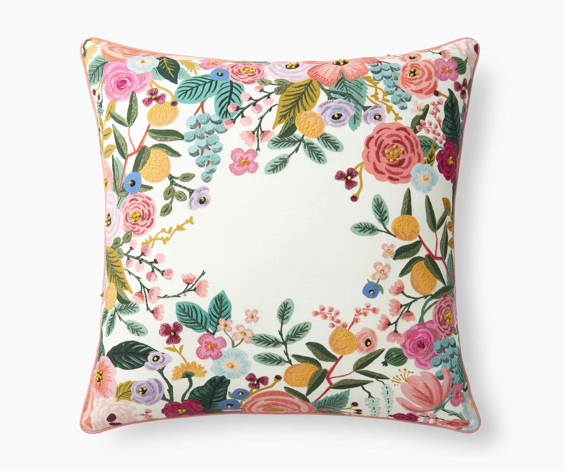 Embroidered Pillow Cover - Garden Party - Embroidered Throw Pillow