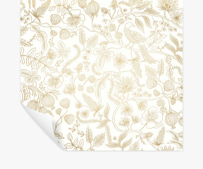 Aviary Peel & Stick Wallpaper - Metallic Gold & Cream - Peel and Stick Wallpaper