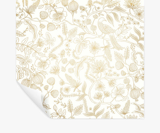 Aviary Peel & Stick Wallpaper - Metallic Gold & Cream - Peel and Stick Wallpaper