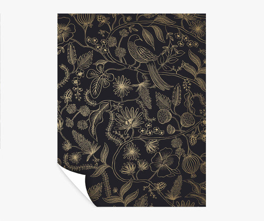 Aviary Peel & Stick Wallpaper Sample - Metallic Gold & Black - Peel and Stick Wallpaper