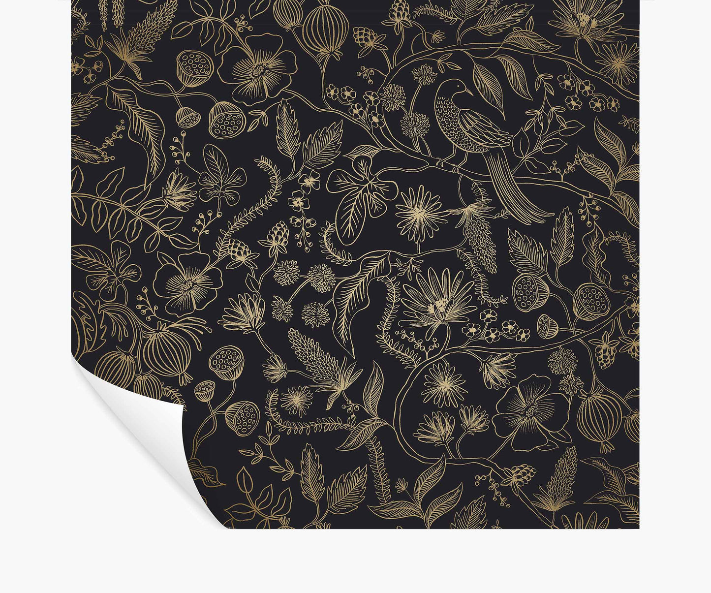 Aviary Peel & Stick Wallpaper - Metallic Gold & Black - Peel and Stick Wallpaper