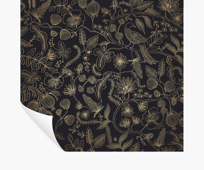 Aviary Peel & Stick Wallpaper - Metallic Gold & Black - Peel and Stick Wallpaper