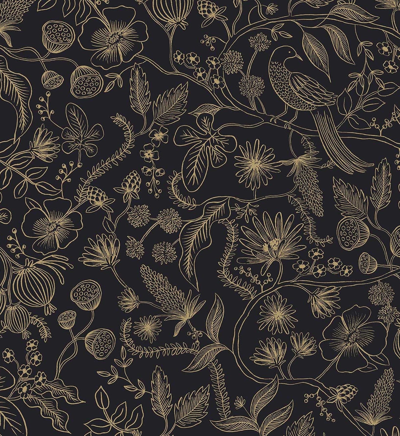 Aviary Peel & Stick Wallpaper - Metallic Gold & Black