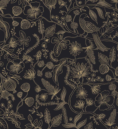 Aviary Peel & Stick Wallpaper - Metallic Gold & Black