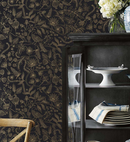 Aviary Peel & Stick Wallpaper - Metallic Gold & Black