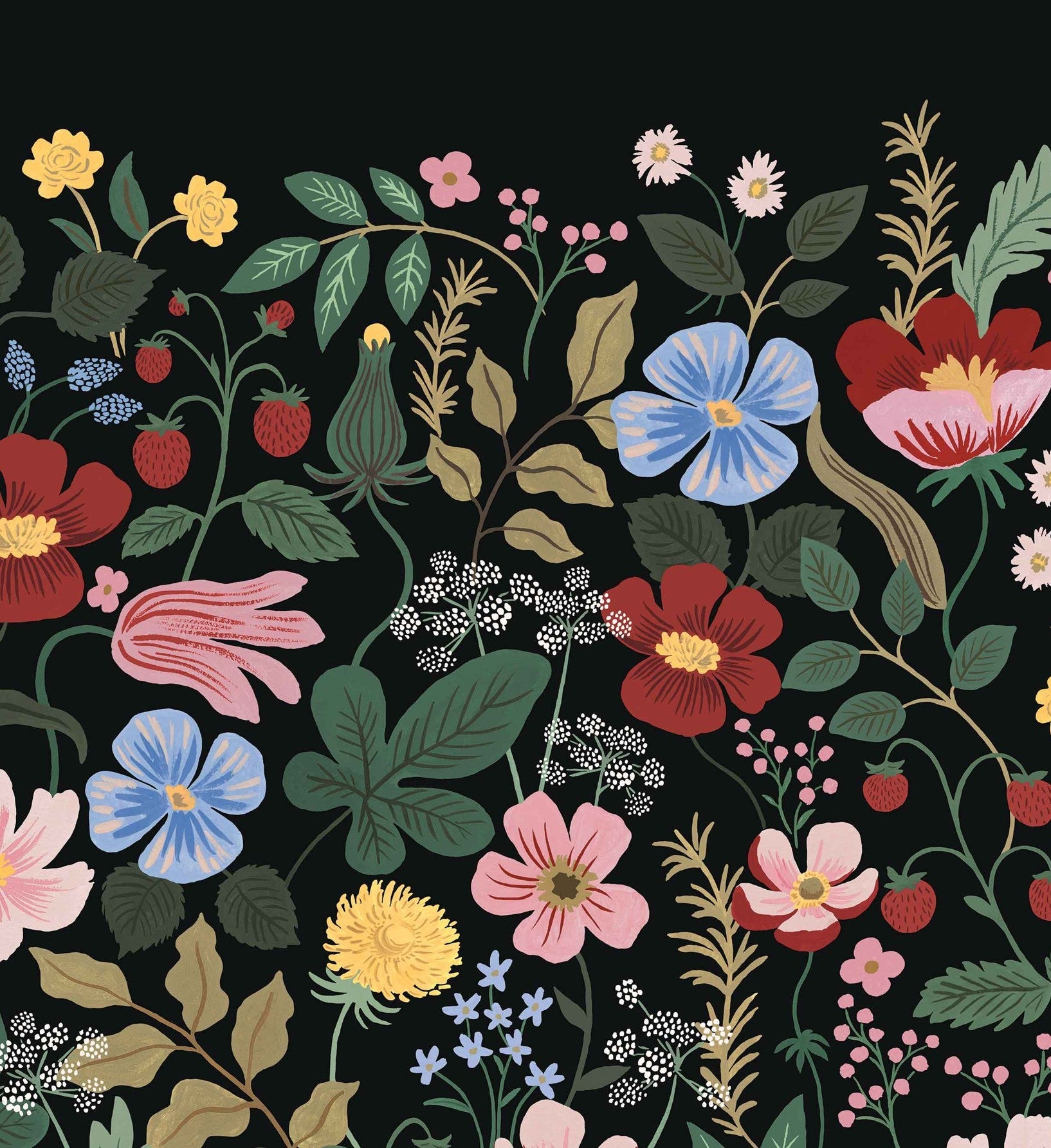 Strawberry Fields Peel & Stick Mural - Black