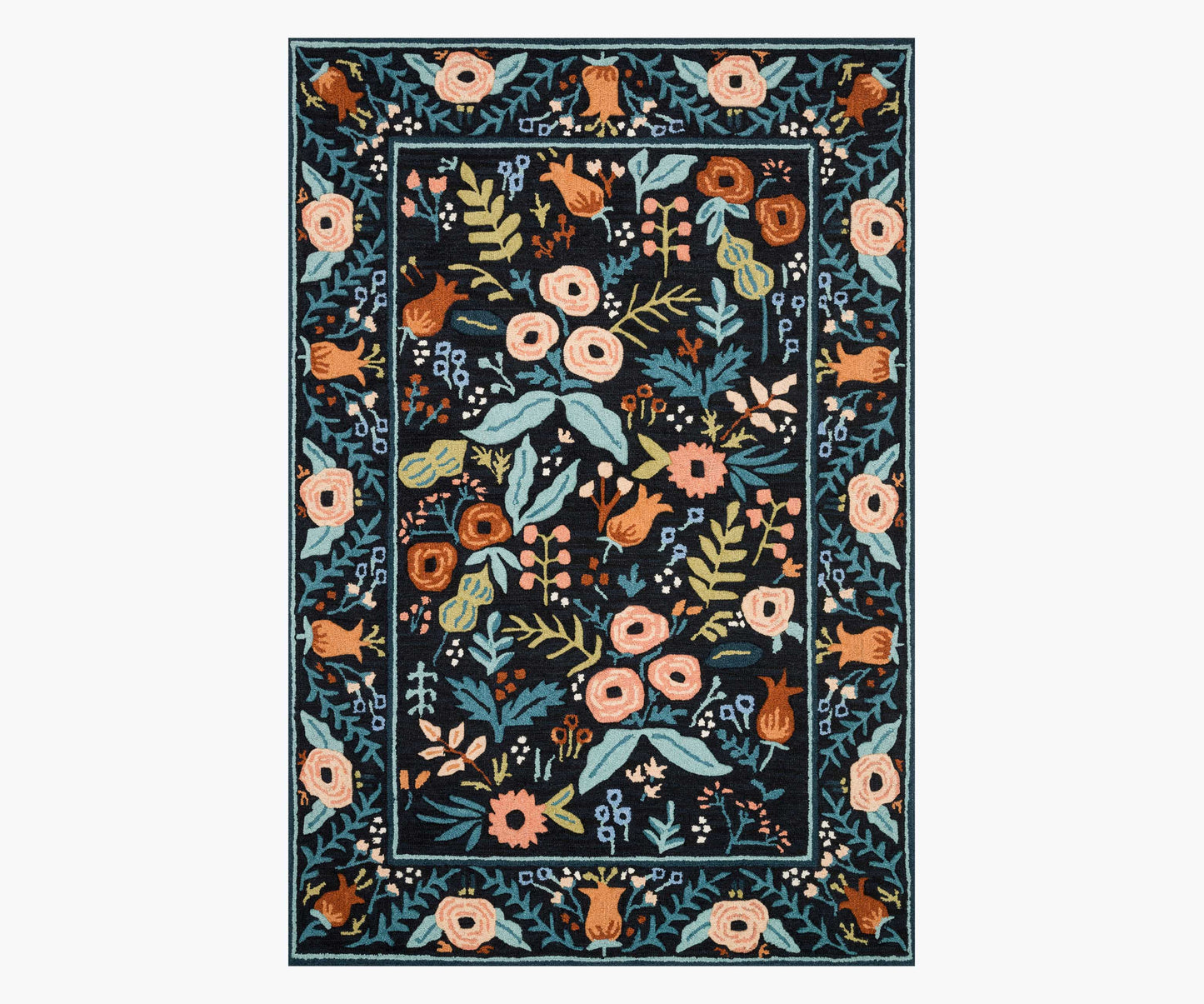 Les Fleurs Lourdes Wool-Hooked Rug - Black - Premium Design Accessory