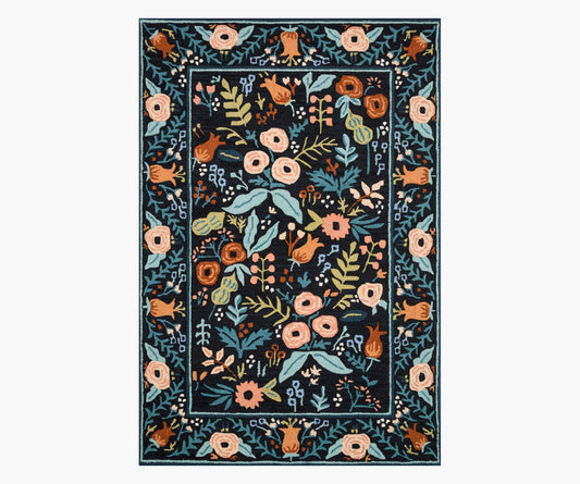 Les Fleurs Lourdes Wool-Hooked Rug - Black - Premium Design Accessory