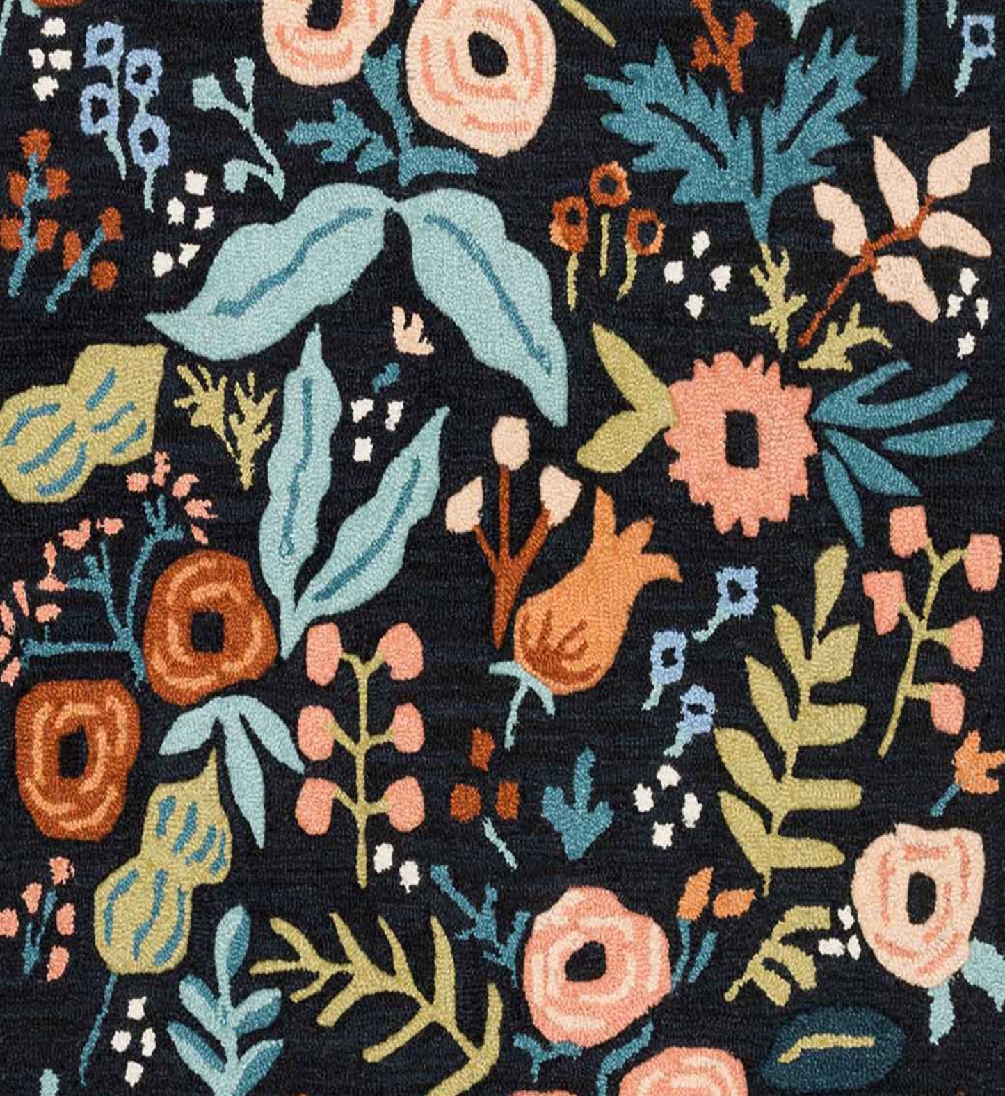 Les Fleurs Lourdes Wool-Hooked Rug - Black