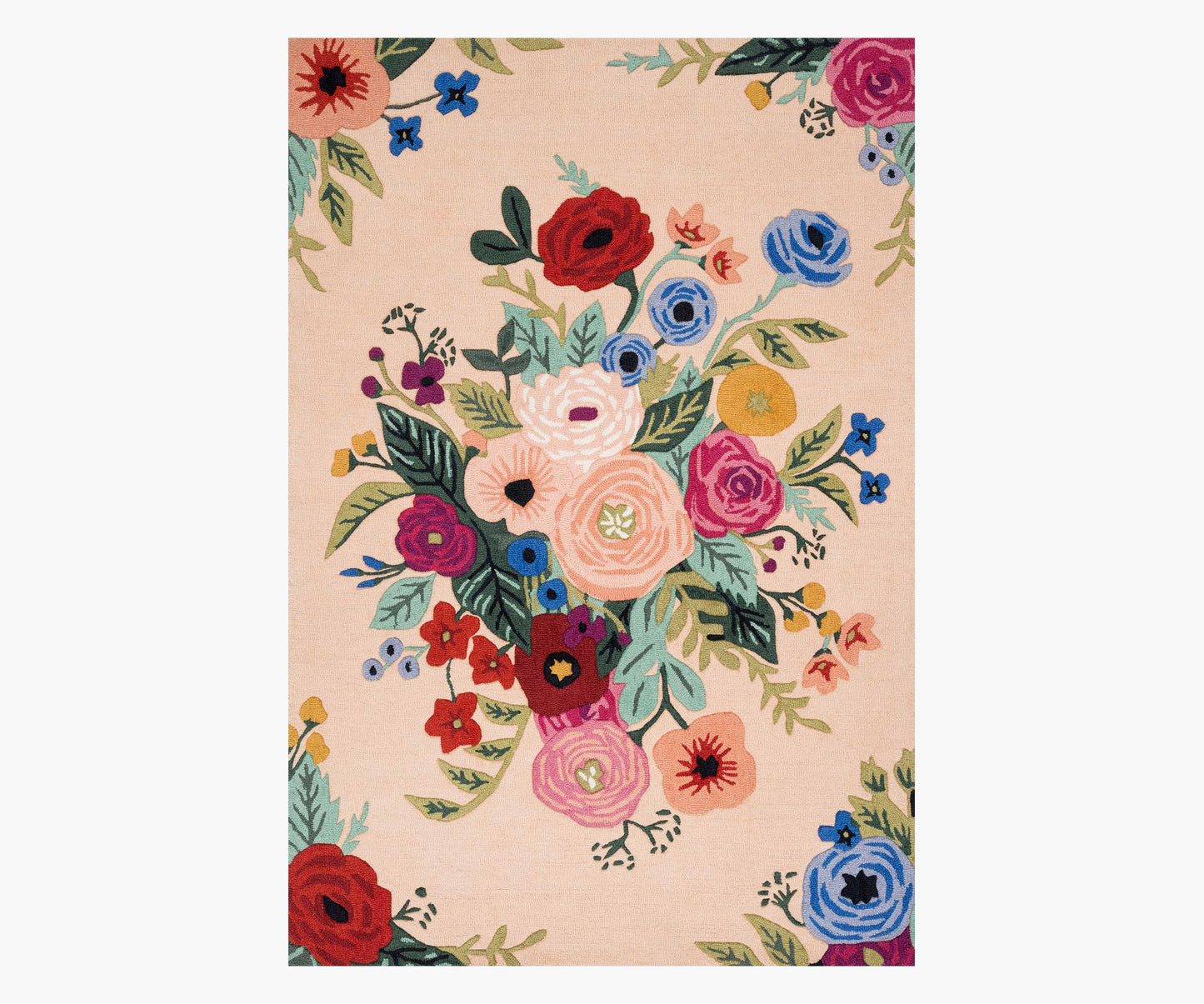 Les Fleurs Juliet Rose Bouquet Wool-Hooked Rug - Blush - Premium Design Accessory