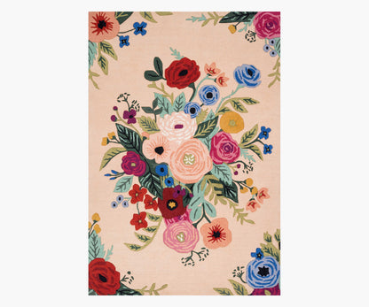 Les Fleurs Juliet Rose Bouquet Wool-Hooked Rug - Blush - Premium Design Accessory