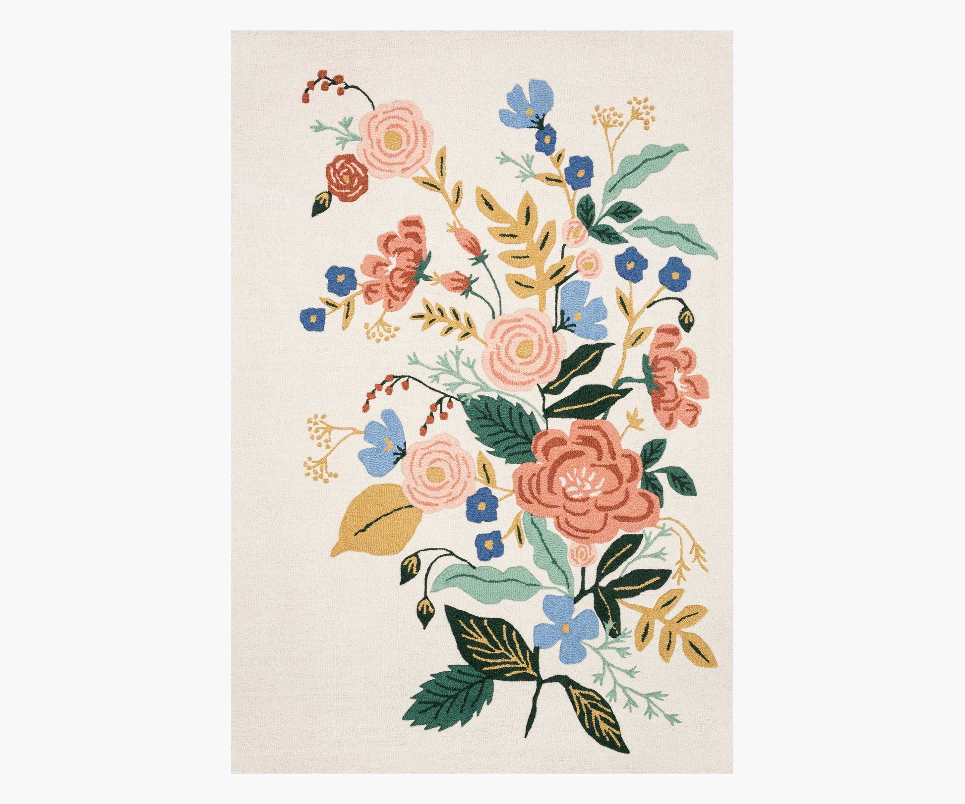 Les Fleurs Floral Vines Wool-Hooked Rug - Ivory - Premium Design Accessory