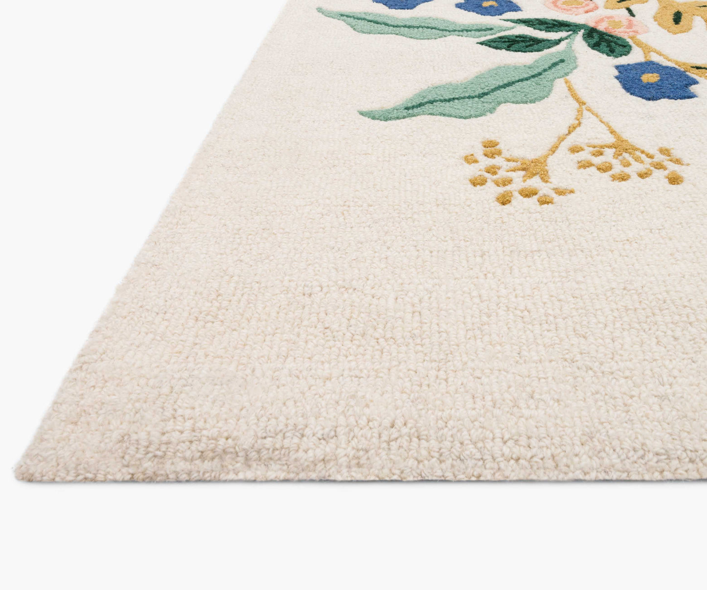 Les Fleurs Floral Vines Wool-Hooked Rug - Ivory