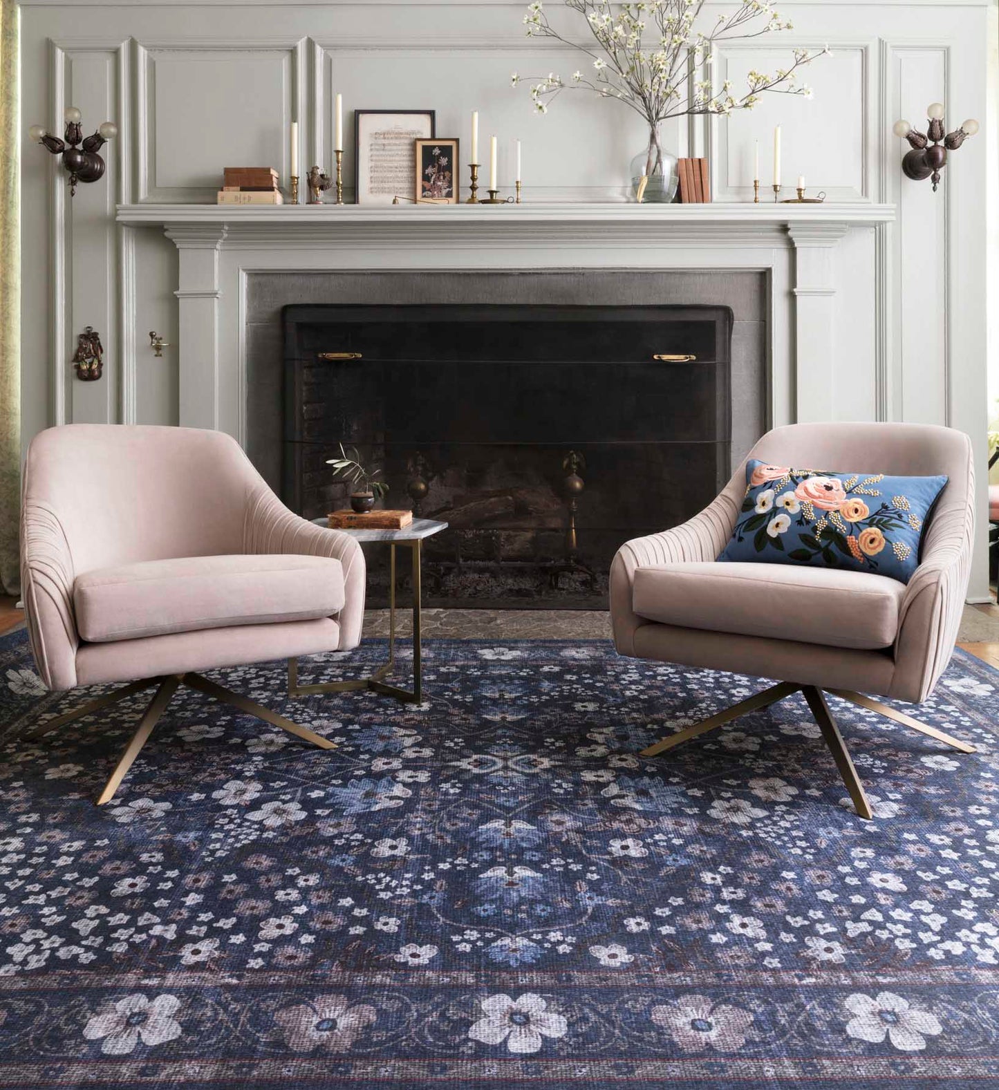 Palais Meadow Printed Rug - Navy