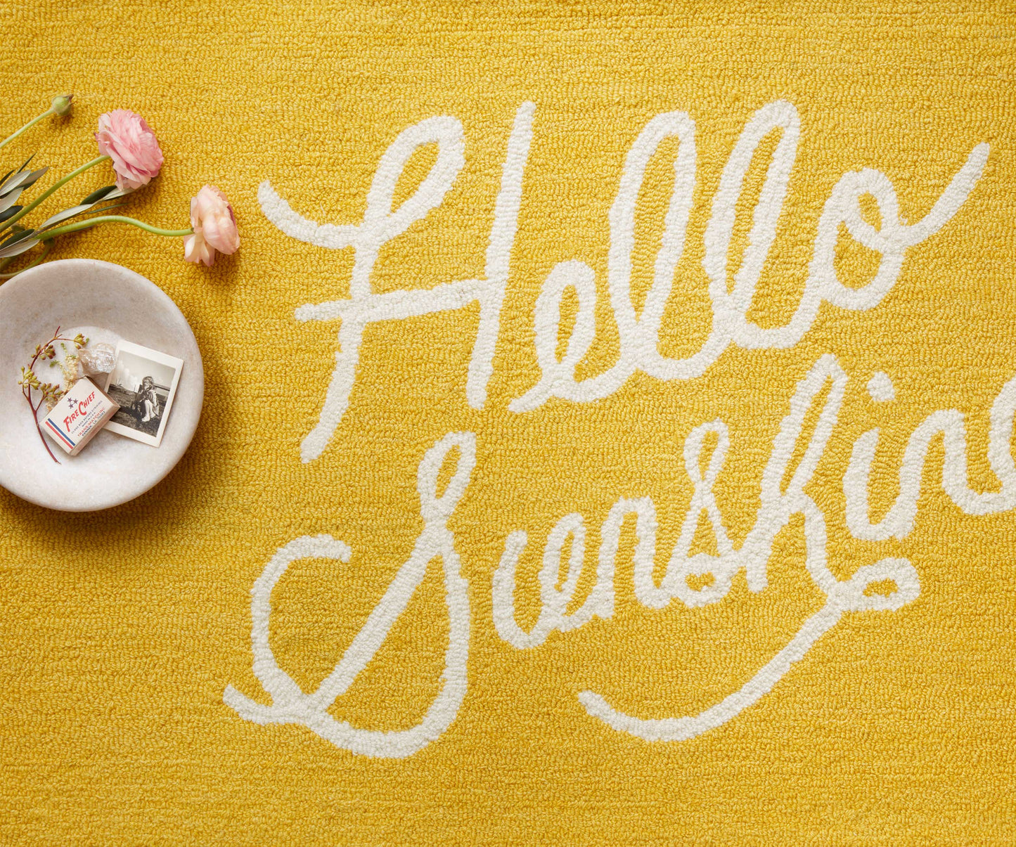 Minnie Hello Sunshine Wool-Hooked Rug - Yellow