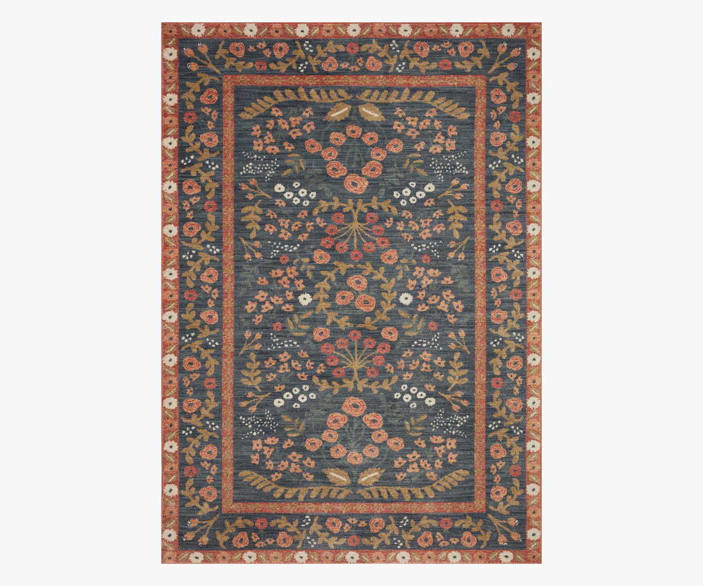 Fiore Florence Power Loomed Rug - Navy & Rust - Premium Design Accessory