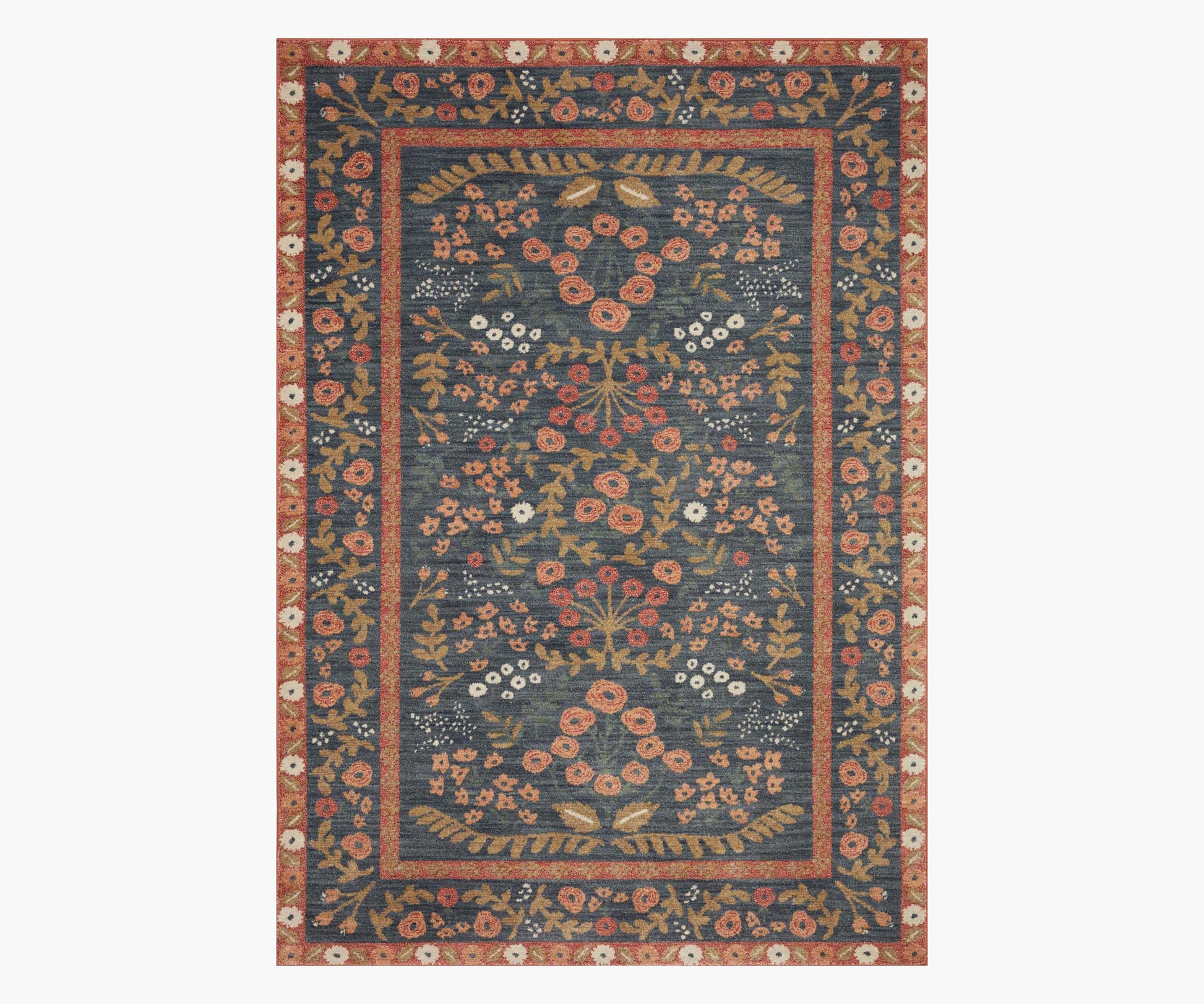 Fiore Florence Power Loomed Rug - Navy & Rust - Premium Design Accessory