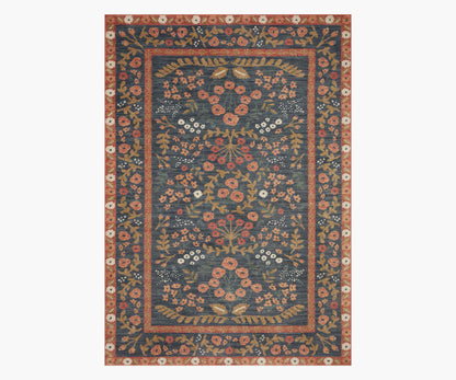 Fiore Florence Power Loomed Rug - Navy & Rust - Premium Design Accessory
