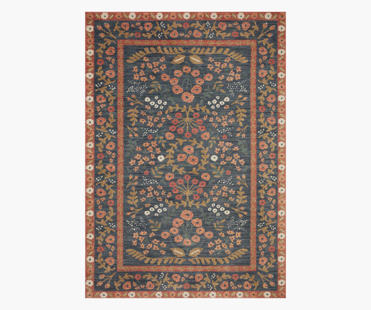 Fiore Florence Power Loomed Rug - Navy & Rust - Premium Design Accessory