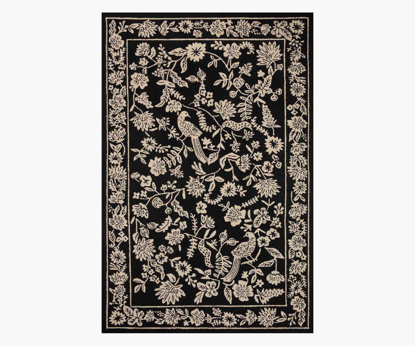 Arboretum Aviary Wool-Hooked Rug - Black - Premium Design Accessory