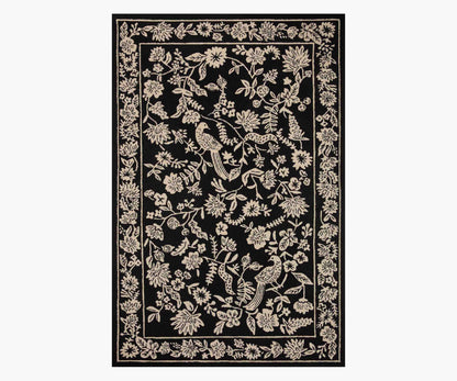 Arboretum Aviary Wool-Hooked Rug - Black - Premium Design Accessory
