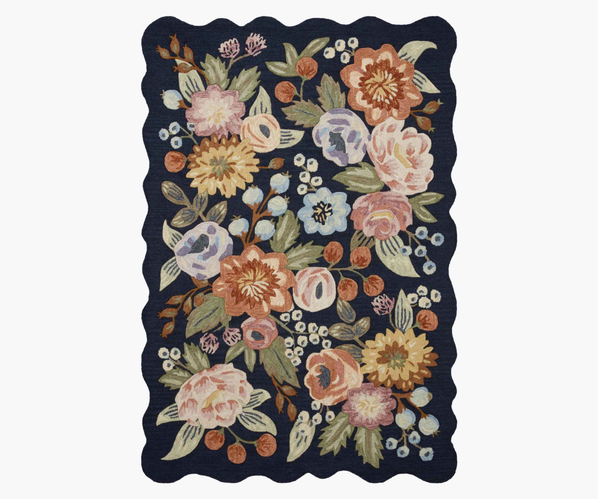 Vintage Blossoms Wool-Hooked Rug - Navy - Premium Design Accessory