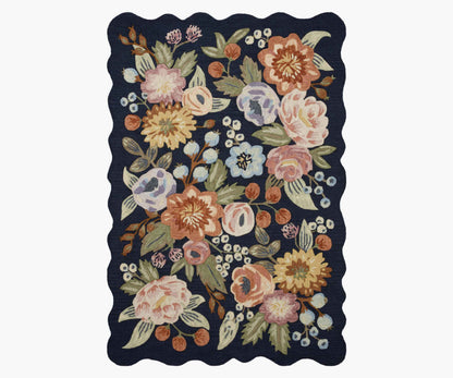 Vintage Blossoms Wool-Hooked Rug - Navy - Premium Design Accessory