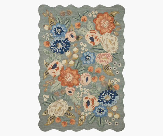 Vintage Blossoms Wool-Hooked Rug - Sage - Premium Design Accessory