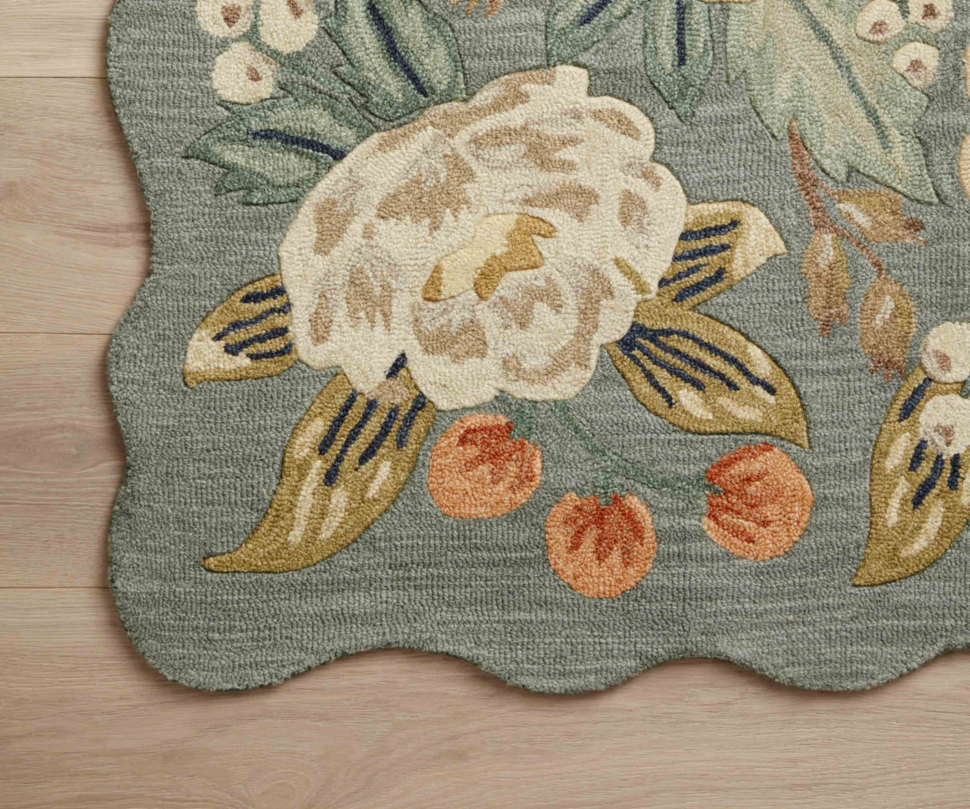 Vintage Blossoms Wool-Hooked Rug - Sage