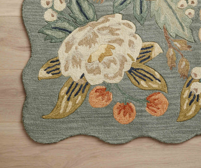 Vintage Blossoms Wool-Hooked Rug - Sage