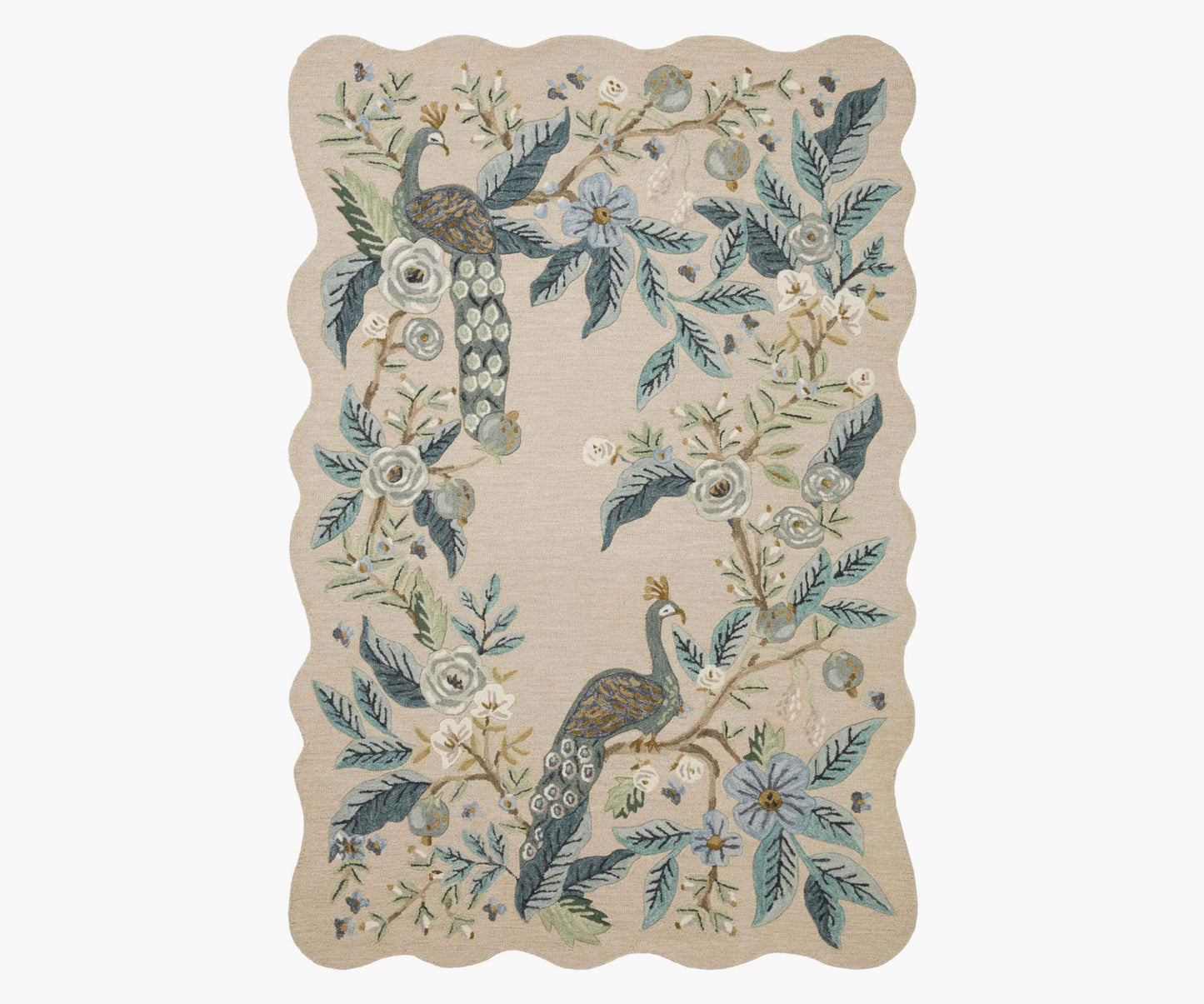 Peacock Wool-Hooked Rug - Blue - Premium Design Accessory