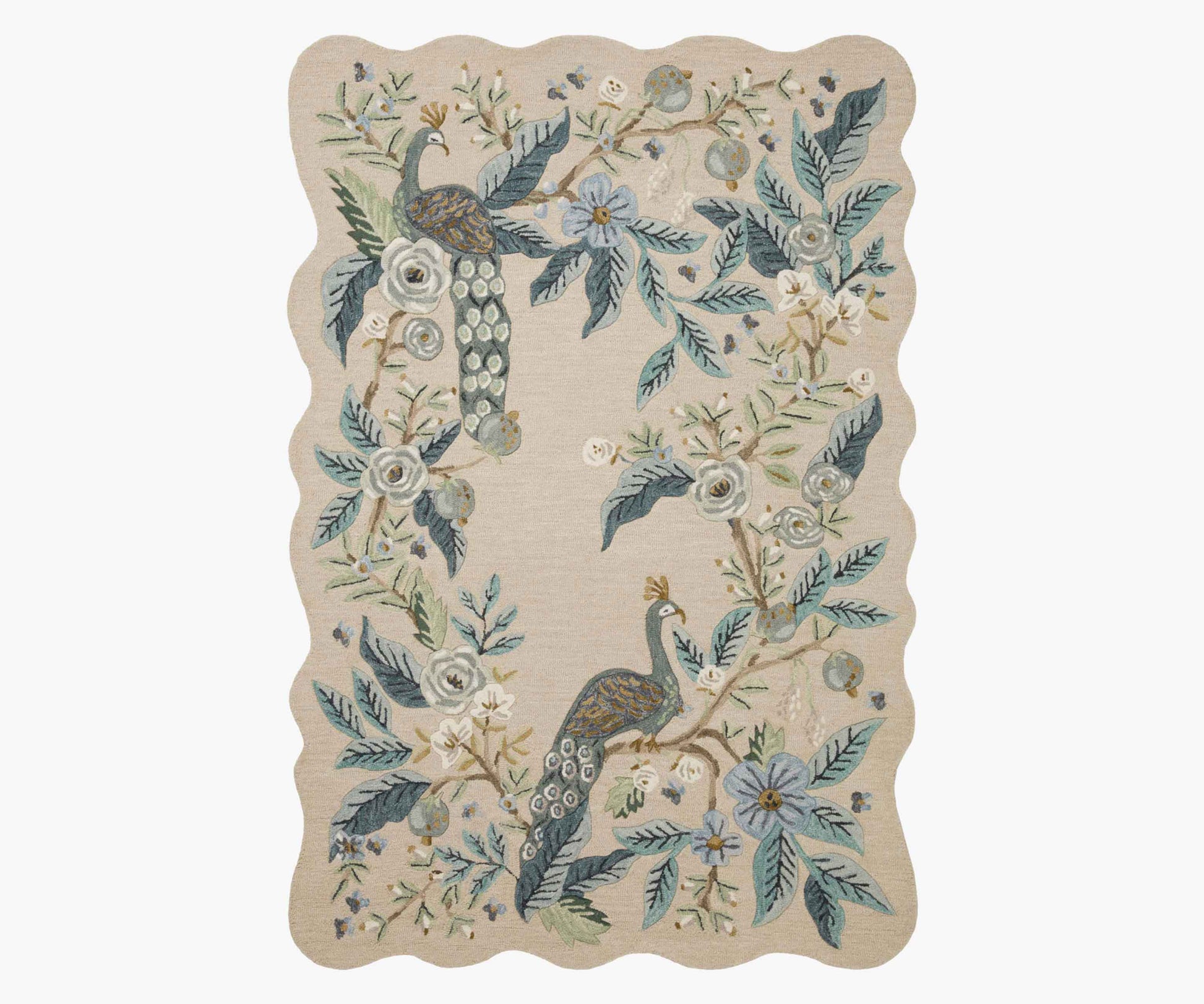 Peacock Wool-Hooked Rug - Blue - Premium Design Accessory