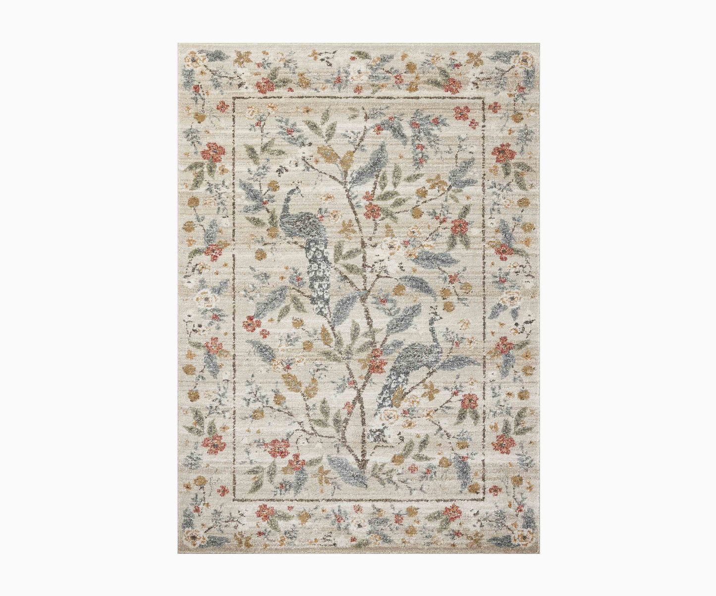Laurel Peacock Garden Power Loomed Rug - Cream - Premium Design Accessory