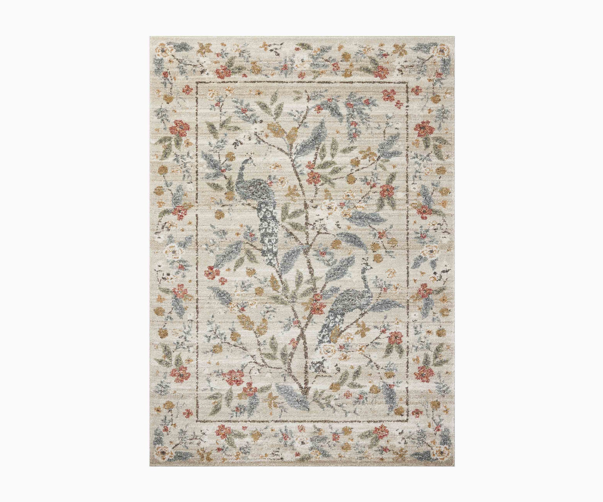 Laurel Peacock Garden Power Loomed Rug - Cream - Premium Design Accessory