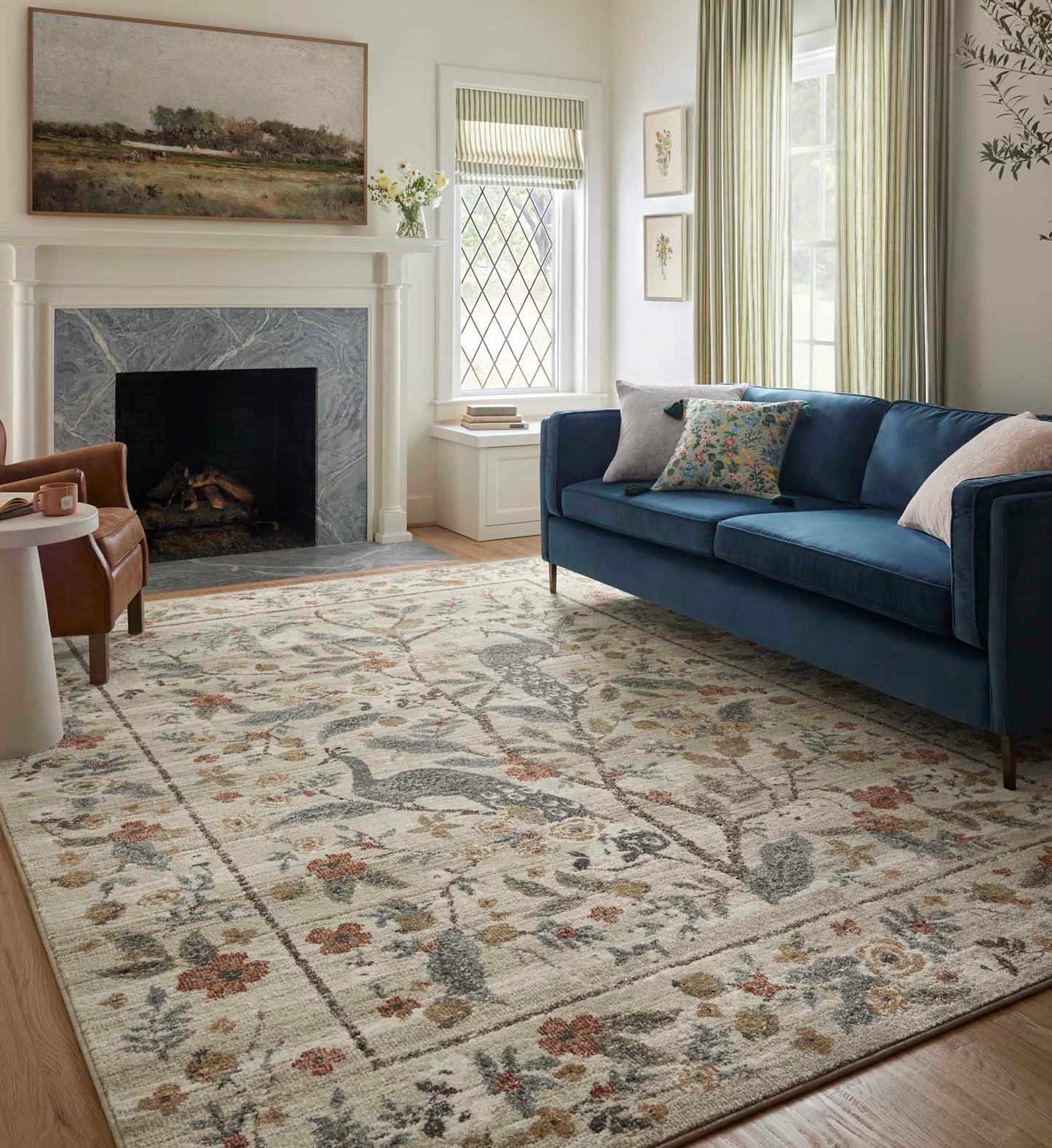 Laurel Peacock Garden Power Loomed Rug - Cream