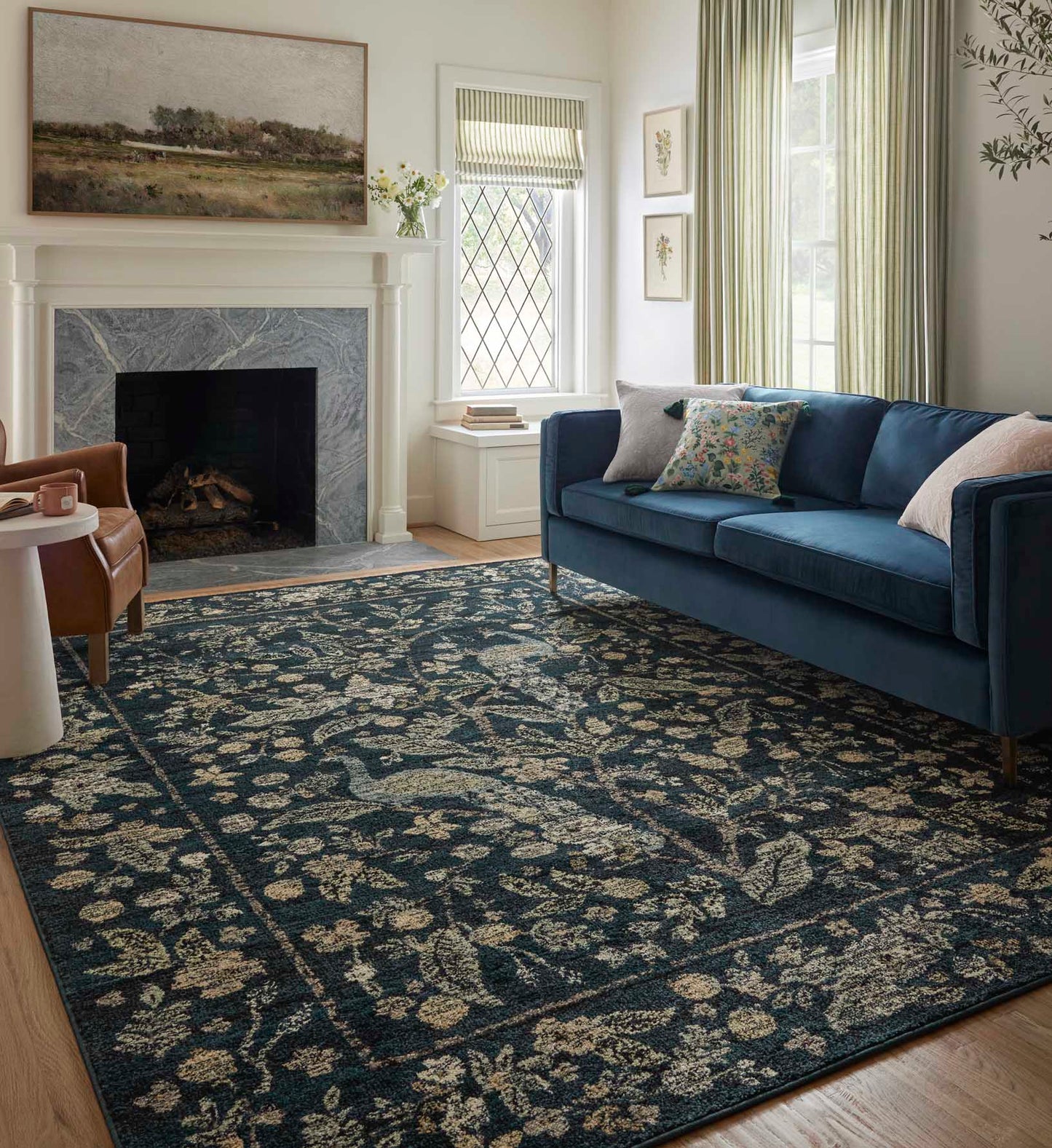 Laurel Peacock Garden Power Loomed Rug - Navy