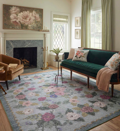 Rosa Antique Rose Power Loomed Rug - Sky