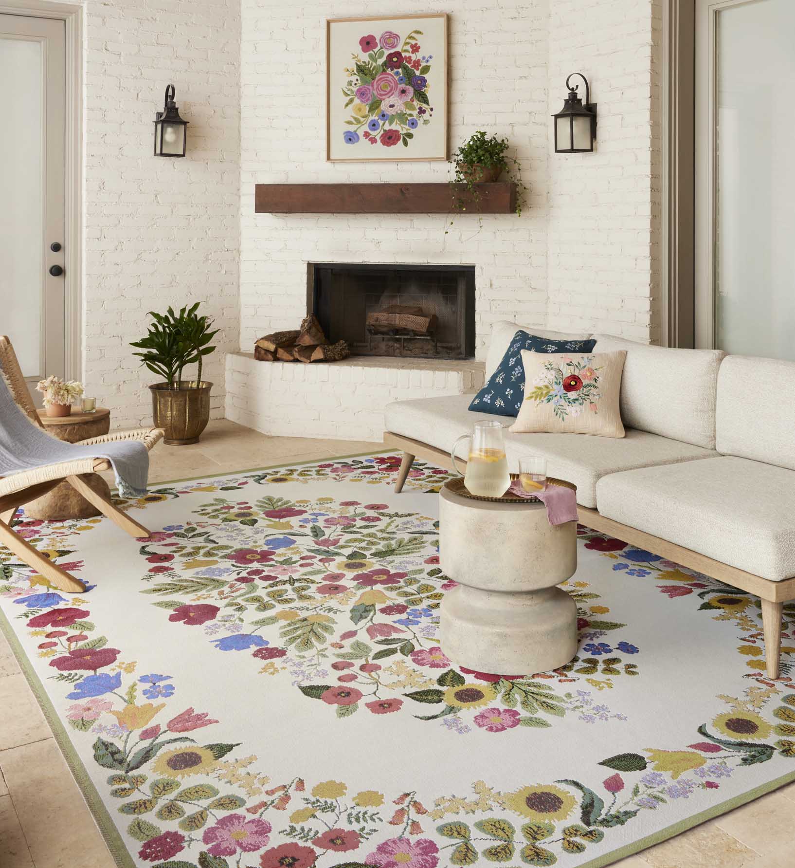 Perennial Blossom Power Loomed Rug - Cream
