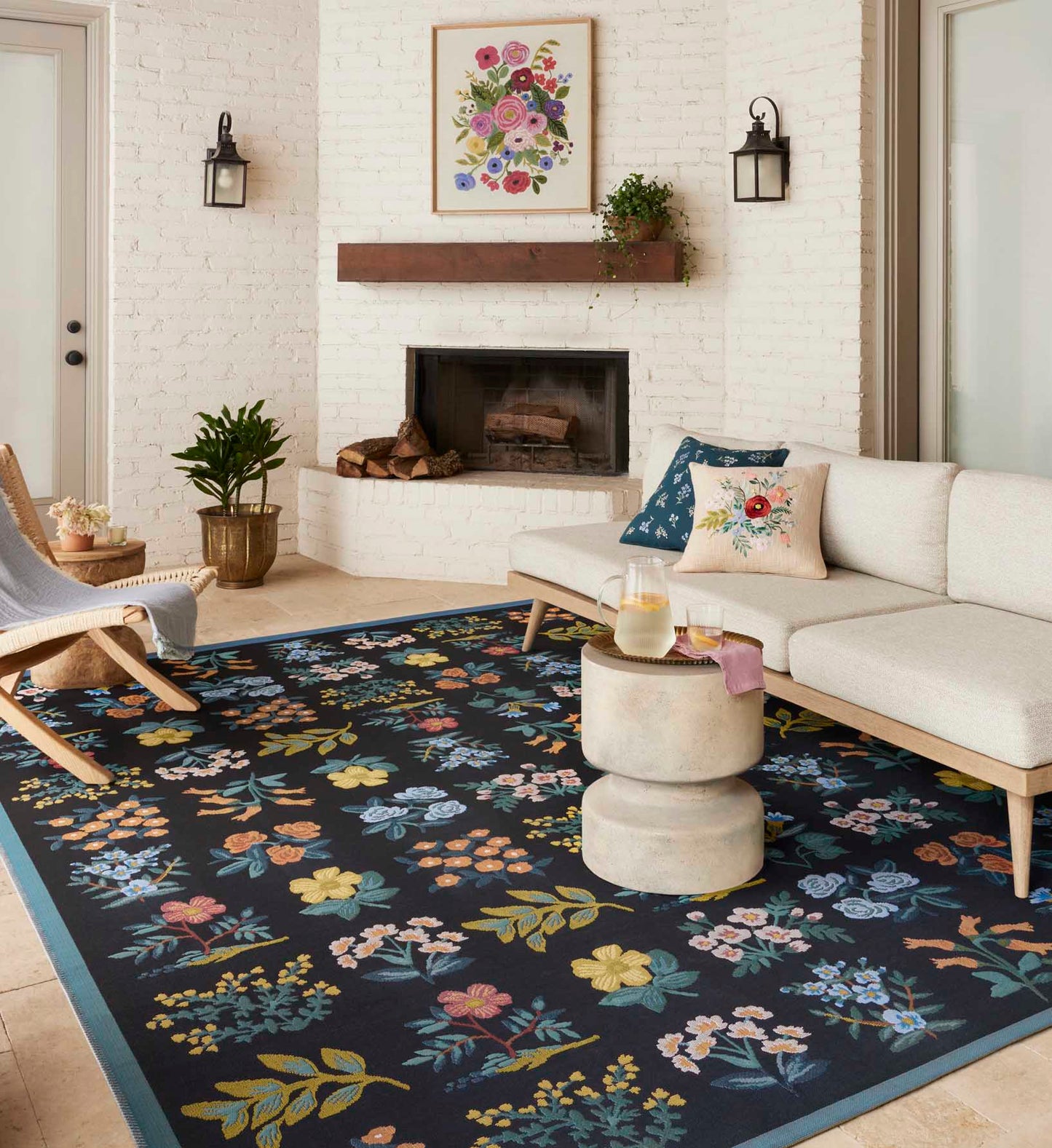 Perennial Wildflower Power Loomed Rug - Black