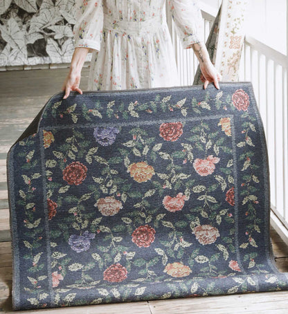 Wildwood Rose Trellis Printed Rug - Navy