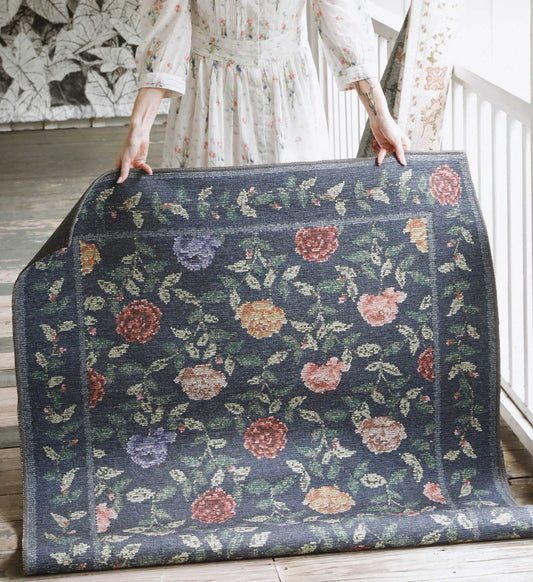 Wildwood Rose Trellis Printed Rug - Navy