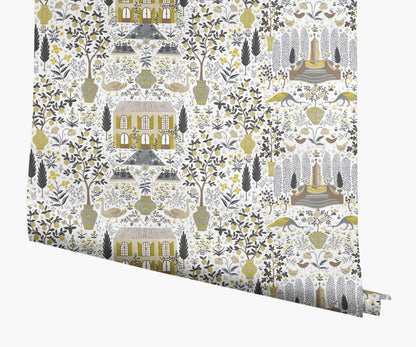Camont Wallpaper - Linen & Metallic Gold - Peel and Stick Wallpaper