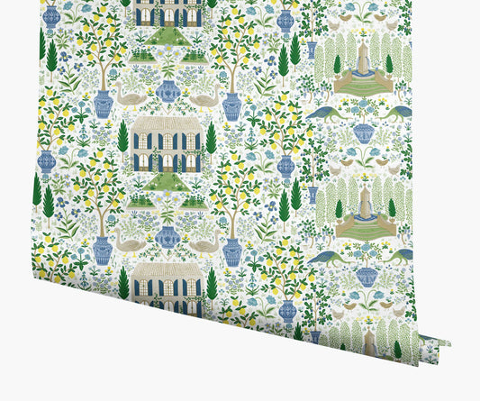 Camont Wallpaper - Blue & Green - Peel and Stick Wallpaper