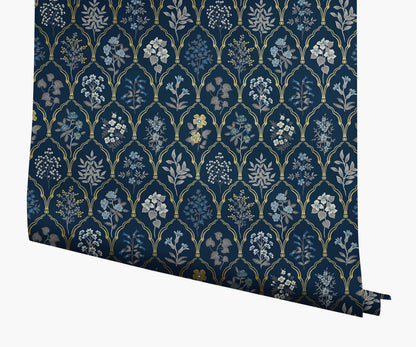 Hawthorne Wallpaper - Navy & Gold - Peel and Stick Wallpaper