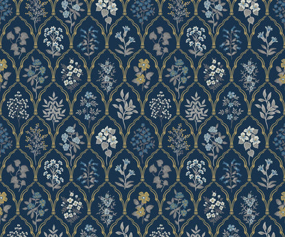 Hawthorne Wallpaper - Navy & Gold