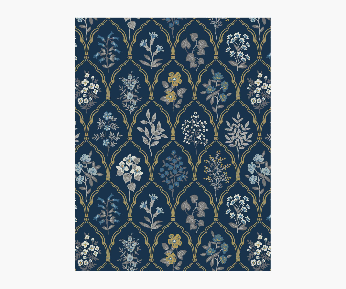 Hawthorne Wallpaper Sample - Navy & Gold - Peel and Stick Wallpaper