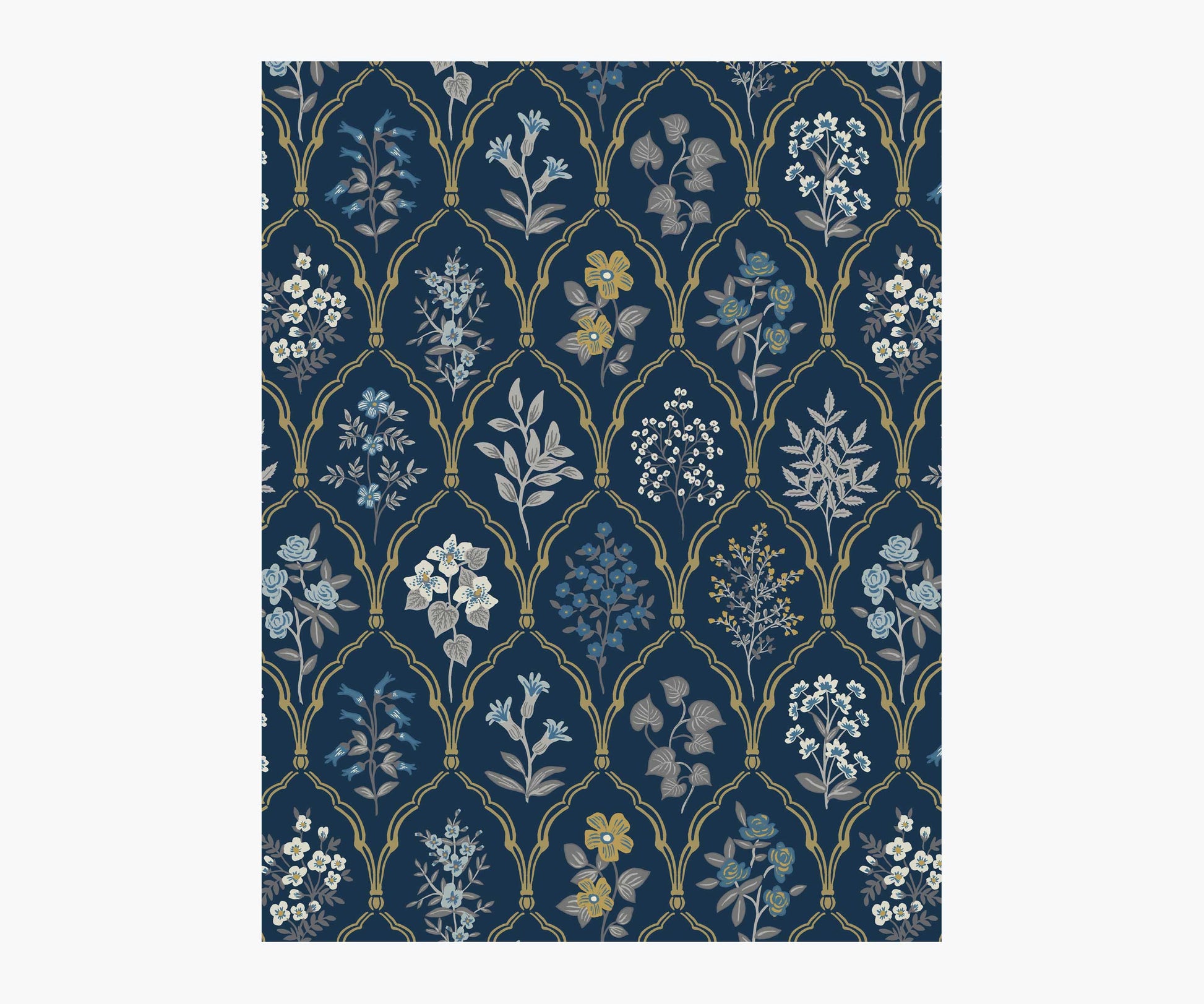 Hawthorne Wallpaper Sample - Navy & Gold - Peel and Stick Wallpaper