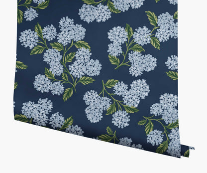Hydrangea Wallpaper - Navy - Peel and Stick Wallpaper